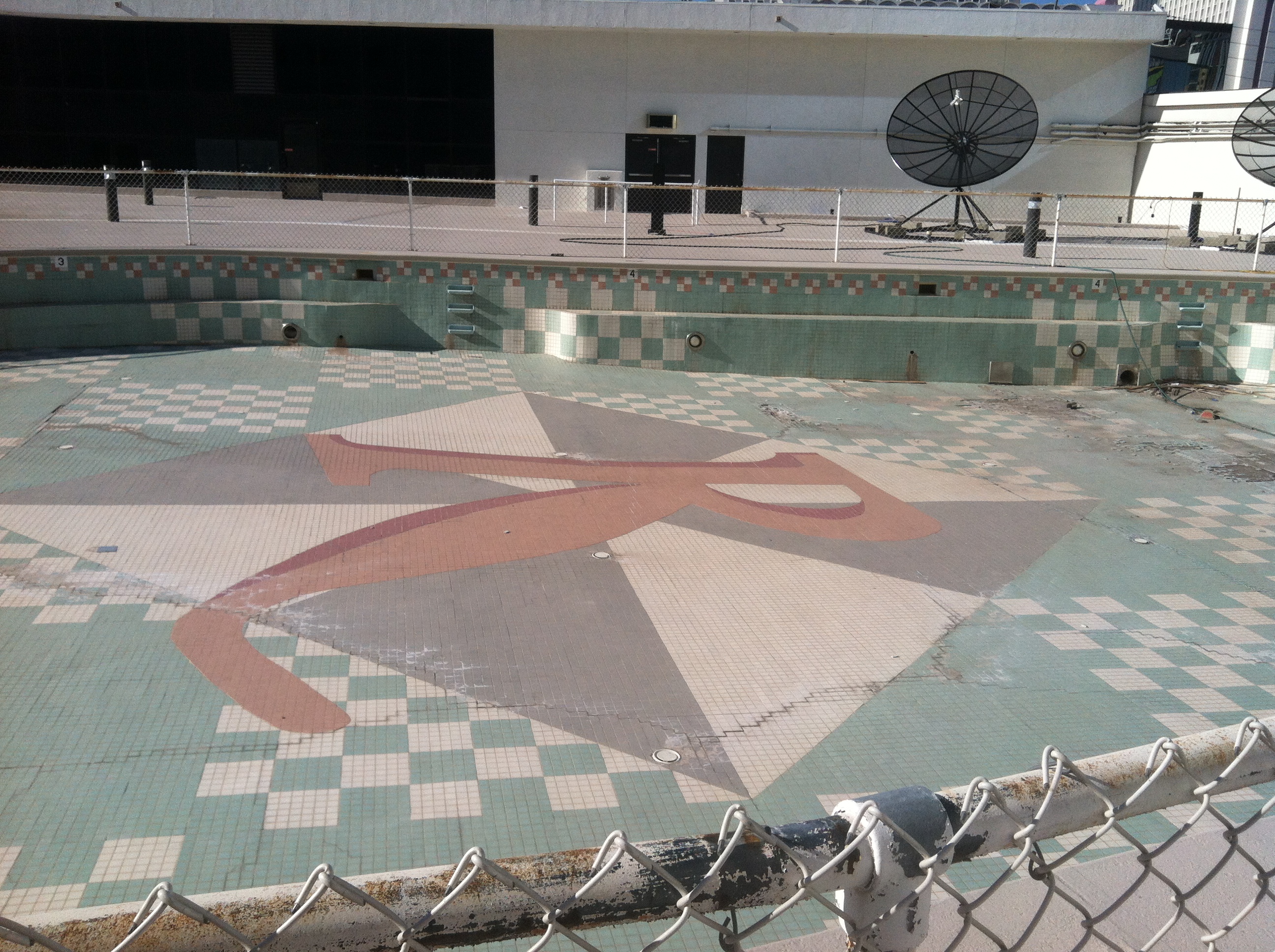 The abandoned pool above the Riviera hotel-casino, 2901 Las Vegas Blvd.  South. The pool leaked over the casino and was drained. The resort will  close Monday, May 4, to make room for